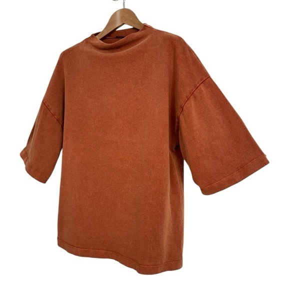 Zara Rust Colored Tee High Neck Size Small Cotton Top - Picture 2 of 6